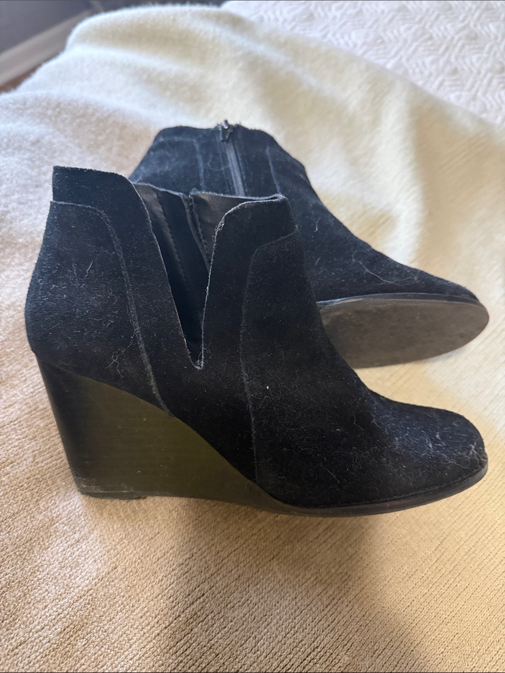 Lucky Brand Black Suede Wedge Ankle Boots